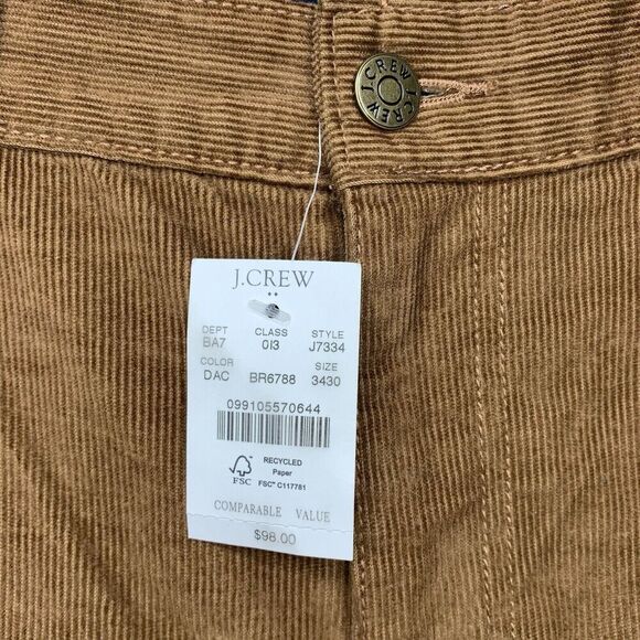 J Crew Flex Slim Fit Straight Leg Corduroy Pants Mens Size 34x30 Brown NWT $98 - Picture 9 of 14
